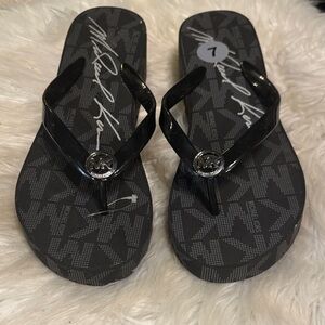 Michael Kors Black Logo Pattern Jelly Flip Sandals